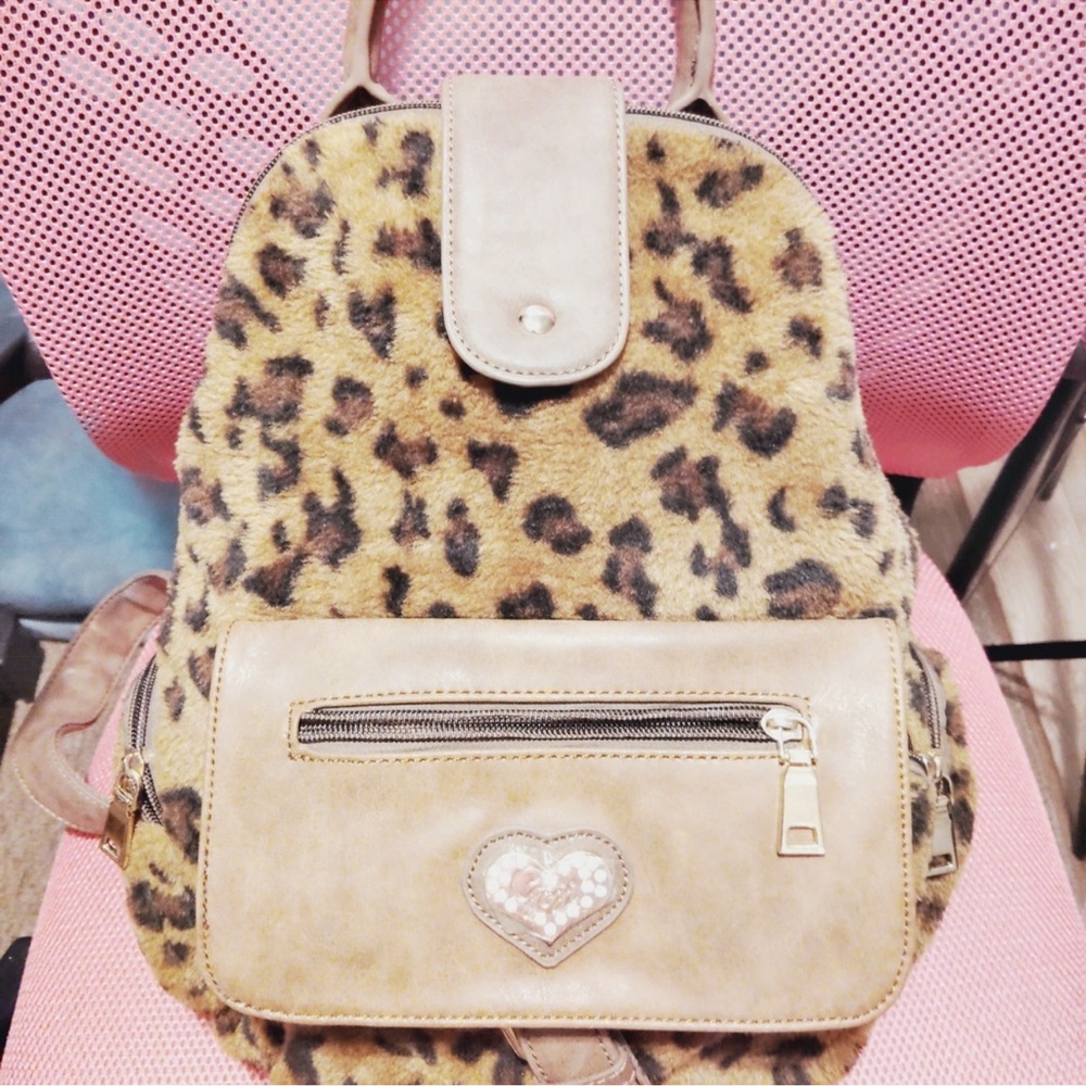 Goji Leopard Print Faux Fur Backpack